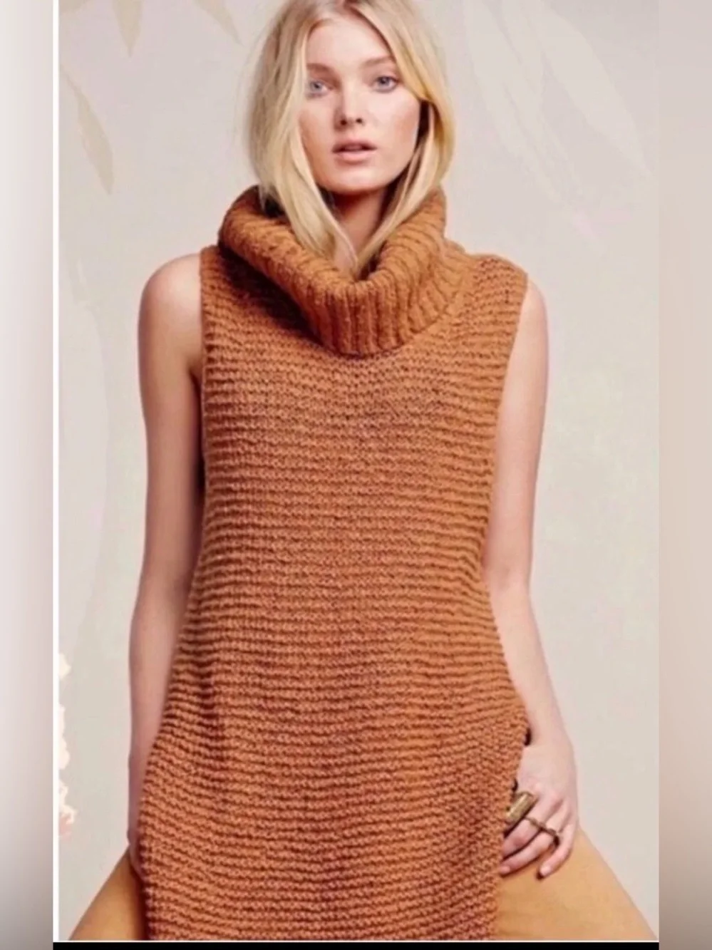 Free People Sleeveless Cowl Neck Sweater Vest in Rust Orange